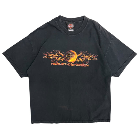 Y2K Harley Davidson Flame Emblem Spell Out T Shirt