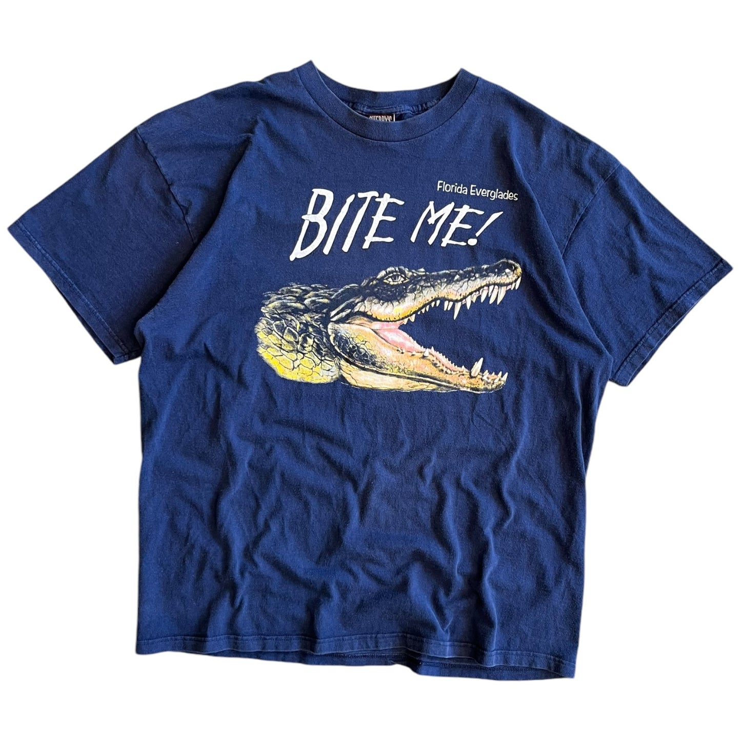 Vintage Florida Everglades Alligator Bite Me Navy T Shirt