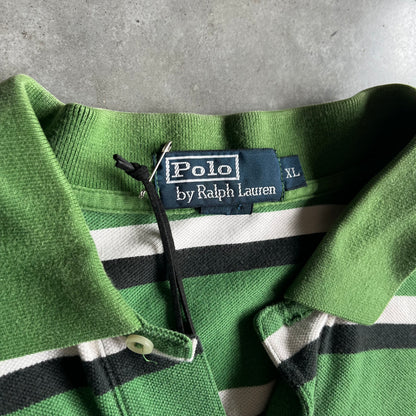 Y2K Green & White Striped Red Pony Polo Shirt