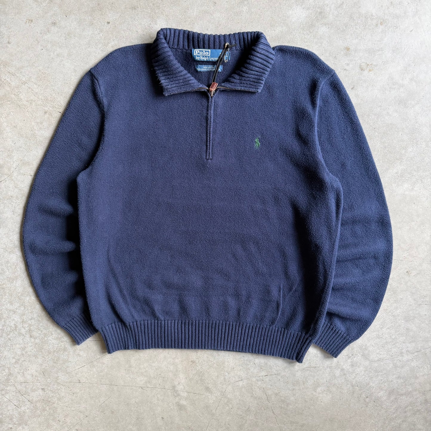 Polo Ralph Lauren Navy w/ Green Pony Quarter Zip Sweater
