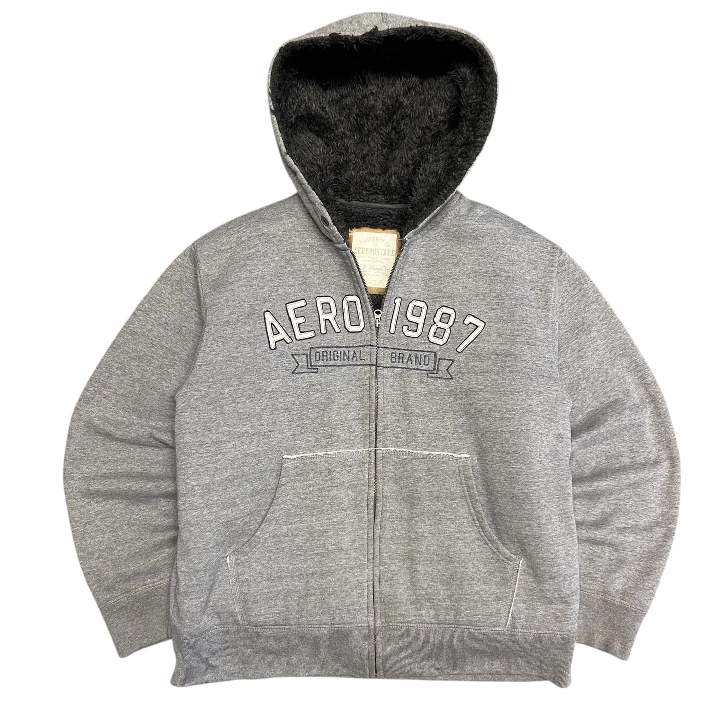 Y2K Aero 1987 Grey Fleece Lined Zip Up Hoodie