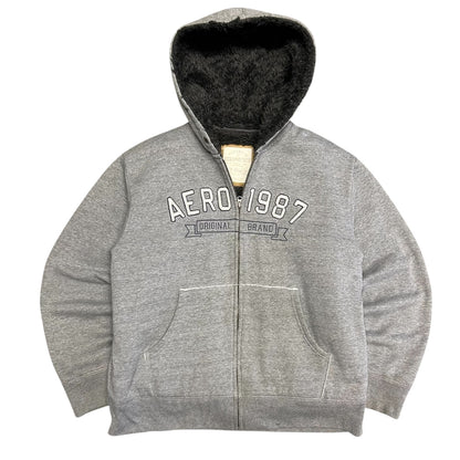 Y2K Aero 1987 Grey Fleece Lined Zip Up Hoodie