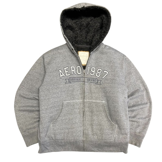 Y2K Aero 1987 Grey Fleece Lined Zip Up Hoodie