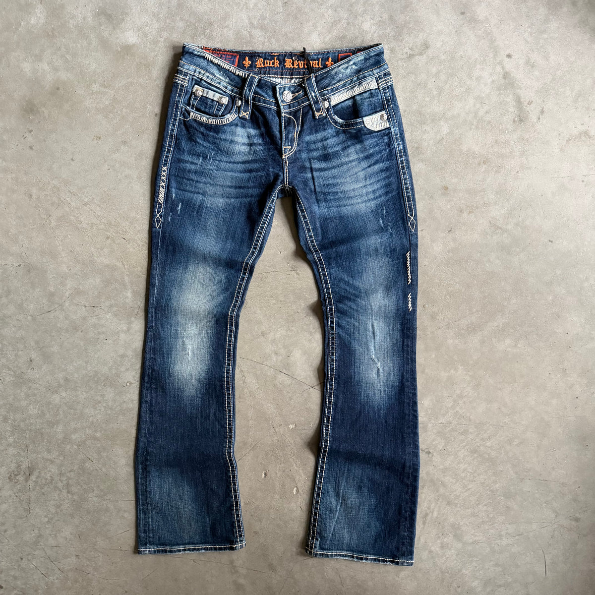 Women’s Y2K Rock Revival Alanis Boot Cut Flare Jeans Dark Wash