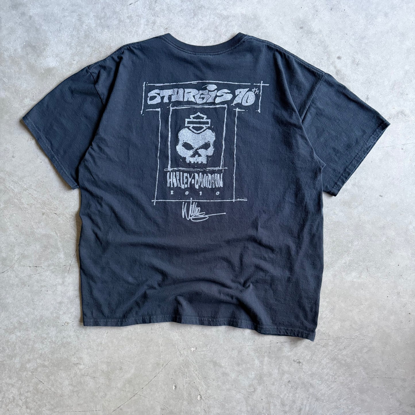 Y2K Harley Davidson Sturgis 70th Anniversary Skull Sketch Tee