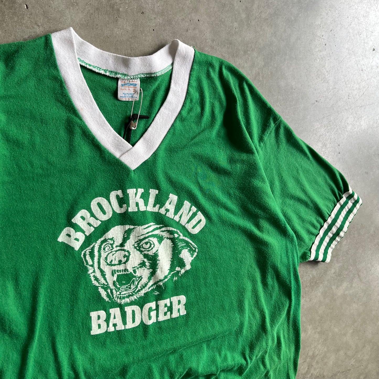 Vintage Kelly Green Brockland Badger V-Neck Ringer Tee