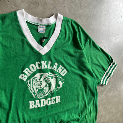Vintage Kelly Green Brockland Badger V-Neck Ringer Tee