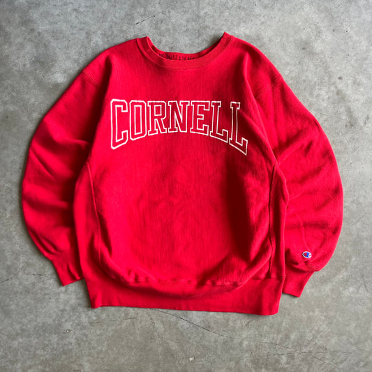 Vintage 80s Champion Reverse Weave Warm Up Red Crewneck Cornell