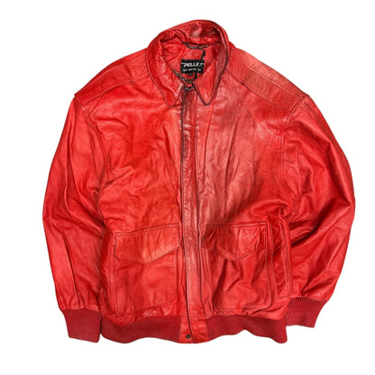 Vintage Faded Red Pelle Leather Bomber Jacket