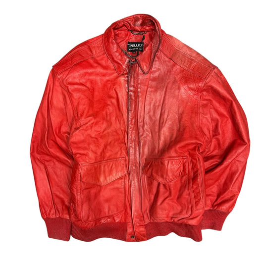 Vintage Faded Red Pelle Leather Bomber Jacket