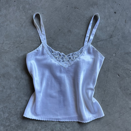 Women’s Vintage White Satin Camisole w/Beading