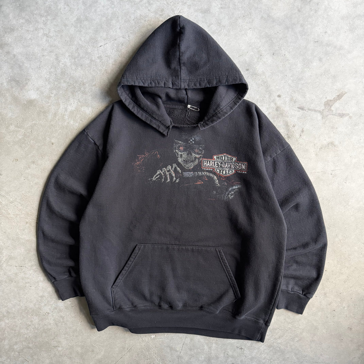 Y2K Harley Davidson Faded Skeleton Driver Hoodie