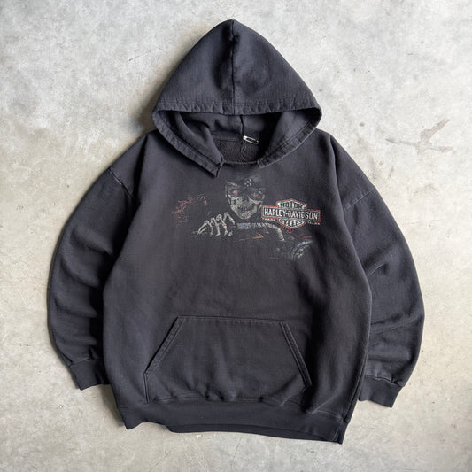 Y2K Harley Davidson Faded Skeleton Driver Hoodie