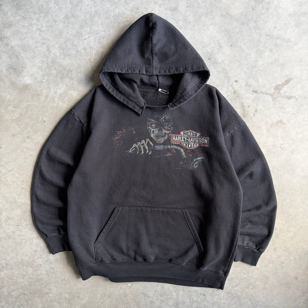Y2K Harley Davidson Faded Skeleton Driver Hoodie