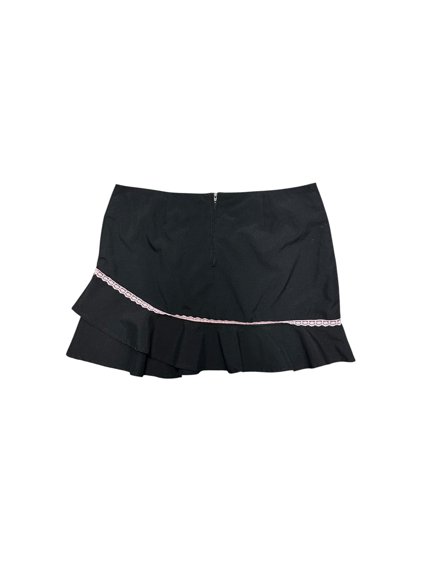 Women’s Y2K Xhilaration Black Mini Skirt With Pink Lace