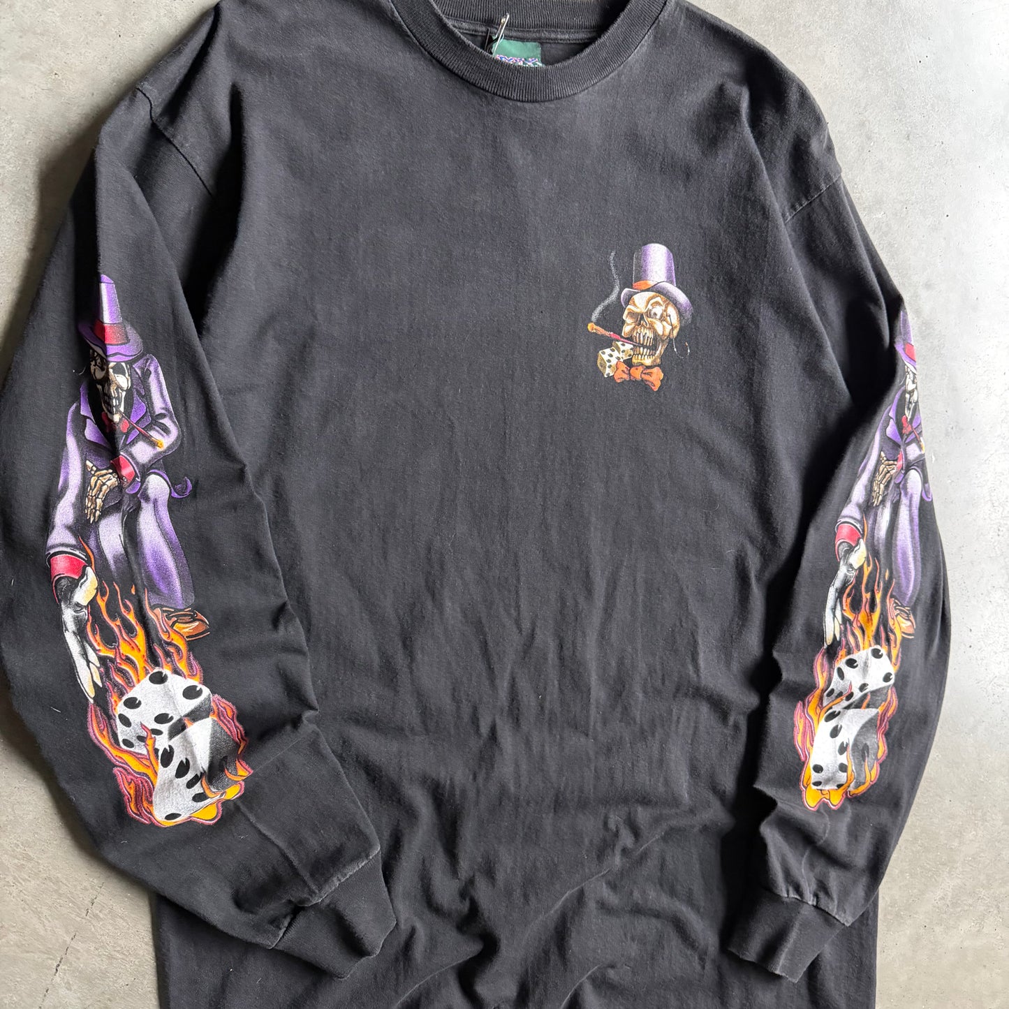 Vintage Flaming Gambler Dice Skeleton L/S Tee