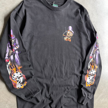 Vintage Flaming Gambler Dice Skeleton L/S Tee