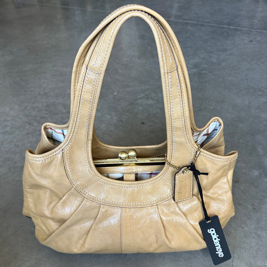 Y2K Coach Tan Paten Leather Ergo Kisslock With Rare Plaid Interior