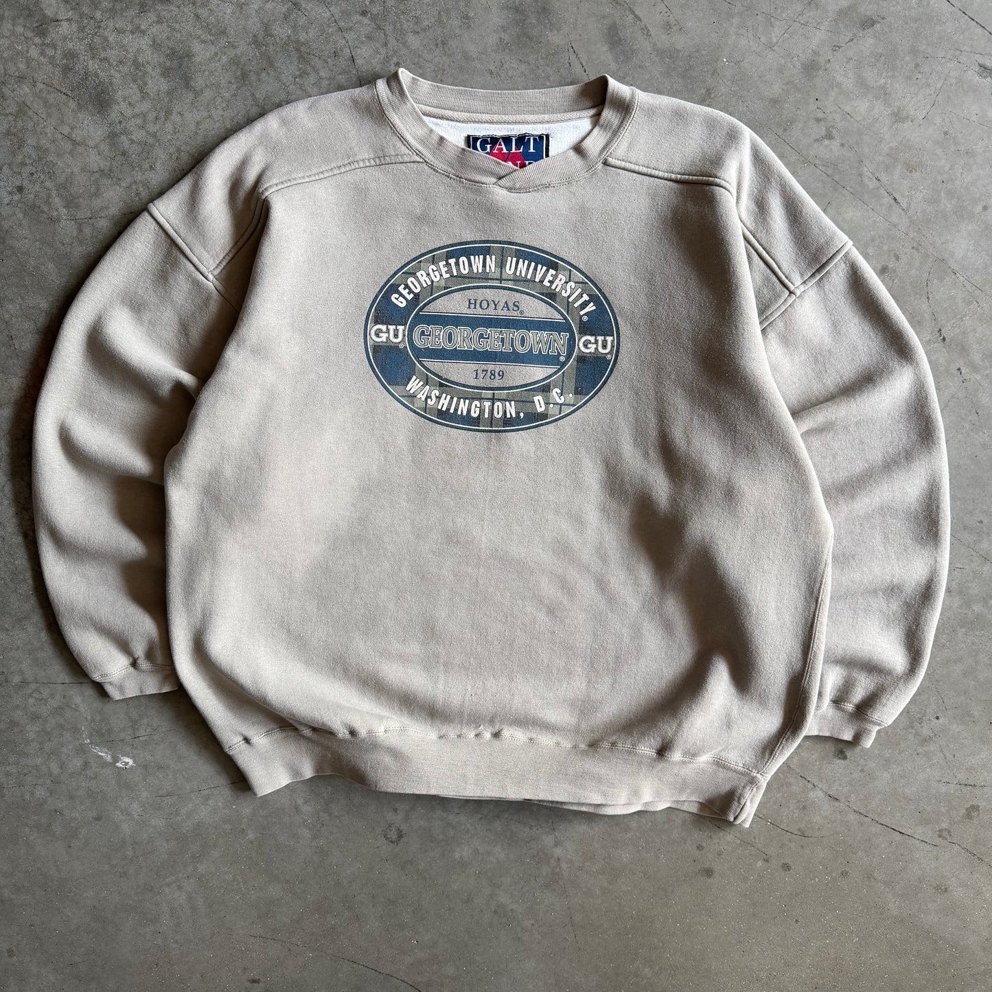 Y2K Georgetown University Plaid Logo Tan Sweatshirt