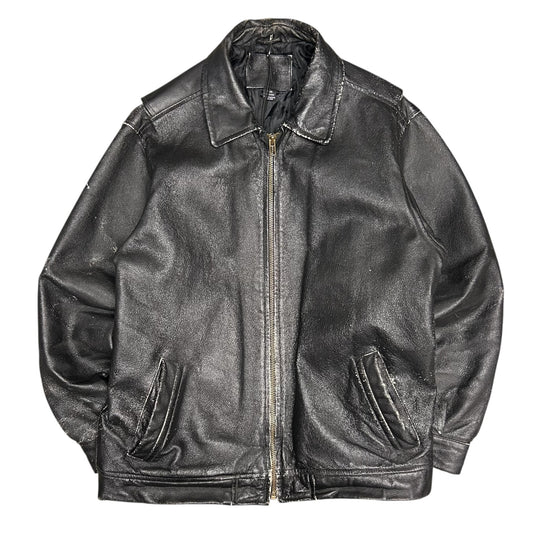 Vintage Knightsbridge Distressed Black Leather Jacket