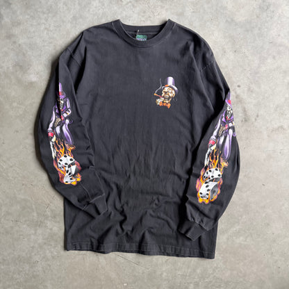Vintage Flaming Gambler Dice Skeleton L/S Tee