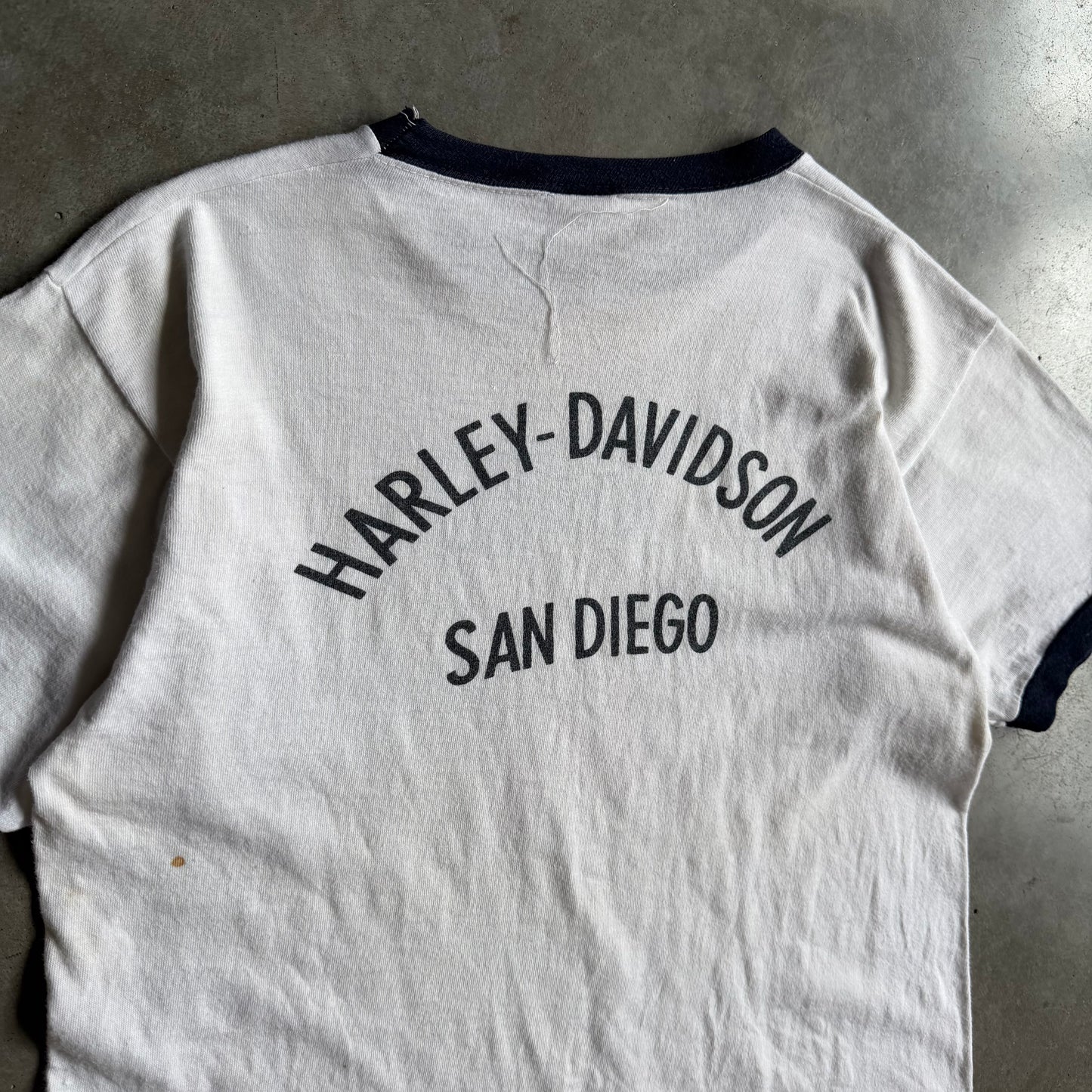 70s Champion Harley Davidson San Diego 1 Logo White Ringer Tee