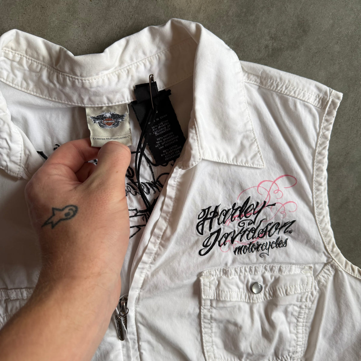 Vintage Women’s Harley Davidson Logo Embroidered Canvas Vest