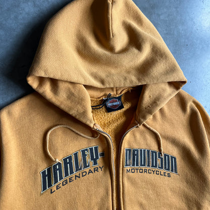 Vintage Harley Davidson Thrashed Yellow Flame Sleeve Zip Up Hoodie