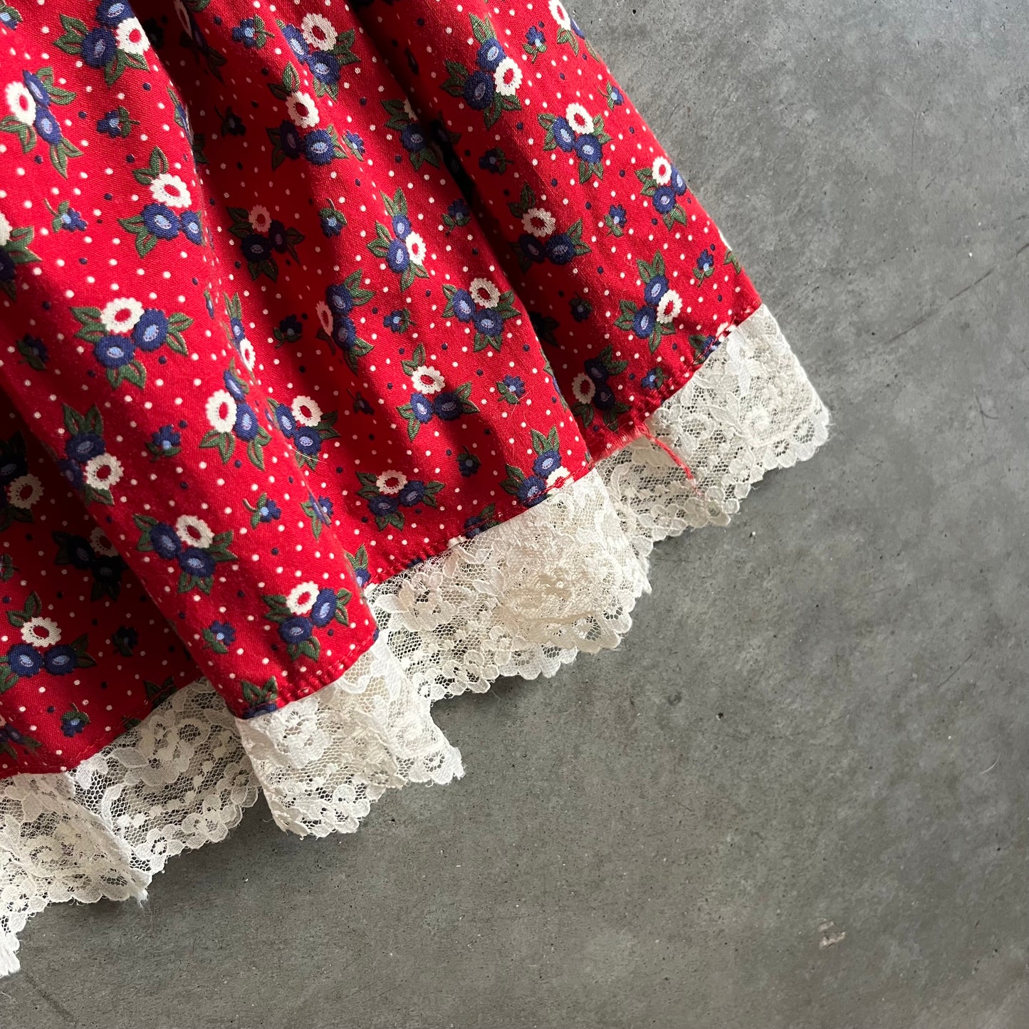 Vintage 70s Gunne Sax Red/Blue Floral Triptych And Polka Dot Prairie Dress