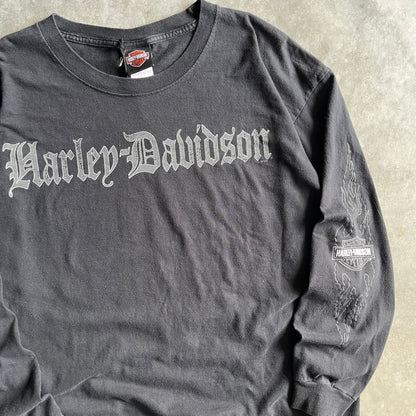 Y2K Harley Davidson Silver Spellout Flame Sleeve Longsleeve