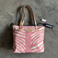 Coach Zebra Stripe Tote Shoulder Bag Pink/Tan