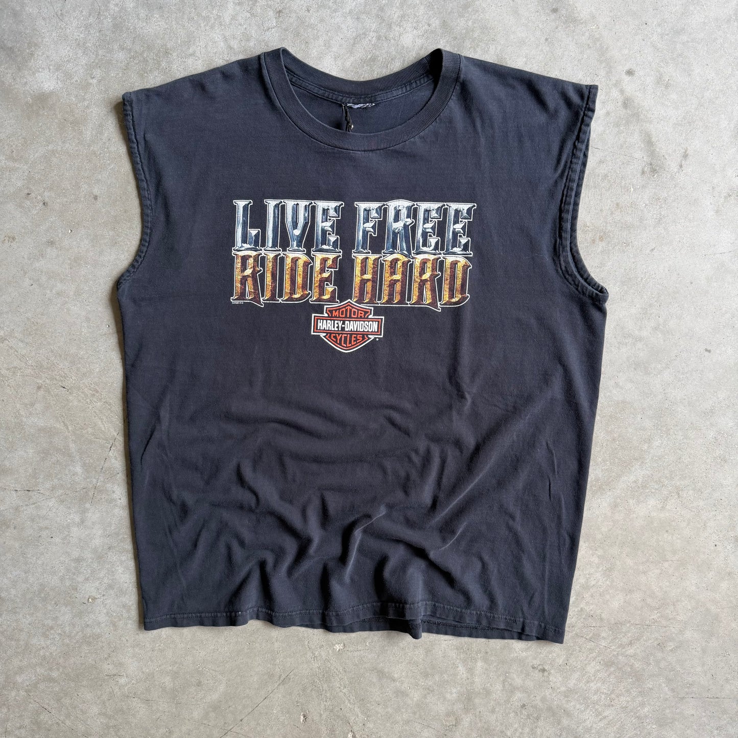 Y2K Harley Davidson Orlando “Live Free Ride Hard” 3D Text Tee