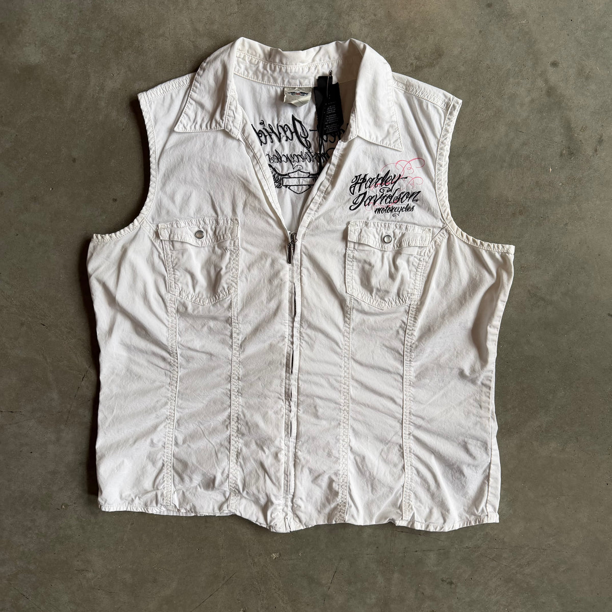 Vintage Women’s Harley Davidson Logo Embroidered Canvas Vest