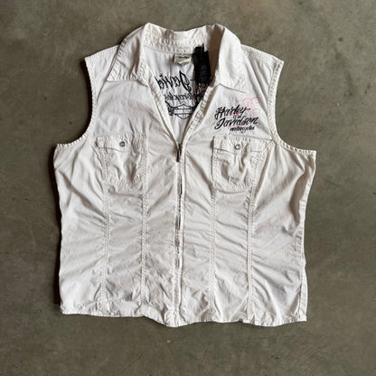 Vintage Women’s Harley Davidson Logo Embroidered Canvas Vest