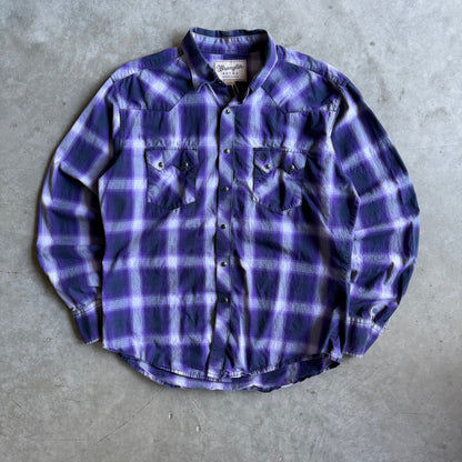 Y2K Wrangler Retro Black Press Button Purple Flannel Shirt