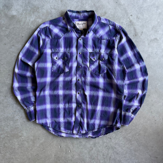 Y2K Wrangler Retro Black Press Button Purple Flannel Shirt