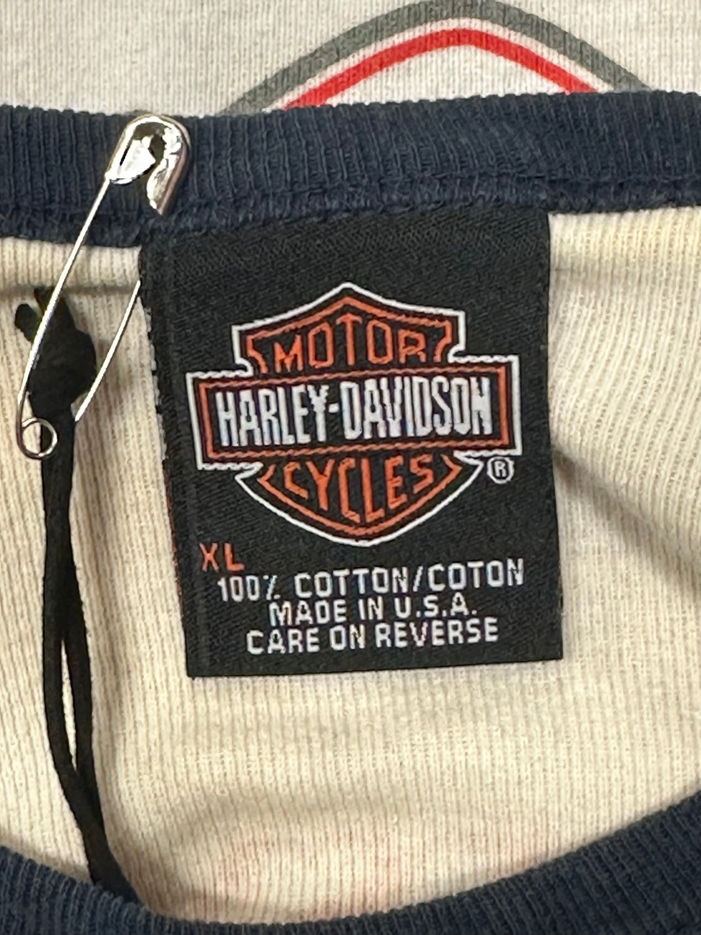 Women’s Y2K Harley Davidson Flag Baseball 3/4 Sleeve