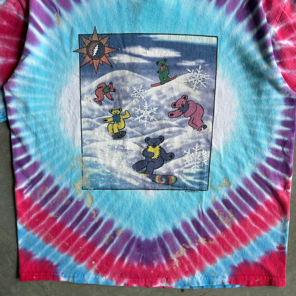 Vintage 1990 Grateful Dead "Snowboarding Bears" Tie-Dye Tee