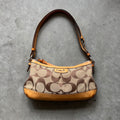 Y2K Coach East West Baguette Brown Signature Canvas & Tan Leather Bag