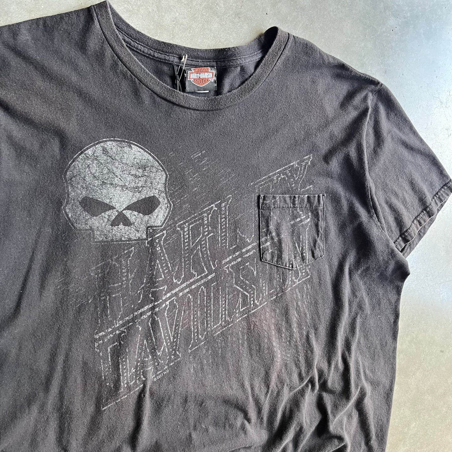 Harley Davidson Skull Spell Out Black Pocket Tee
