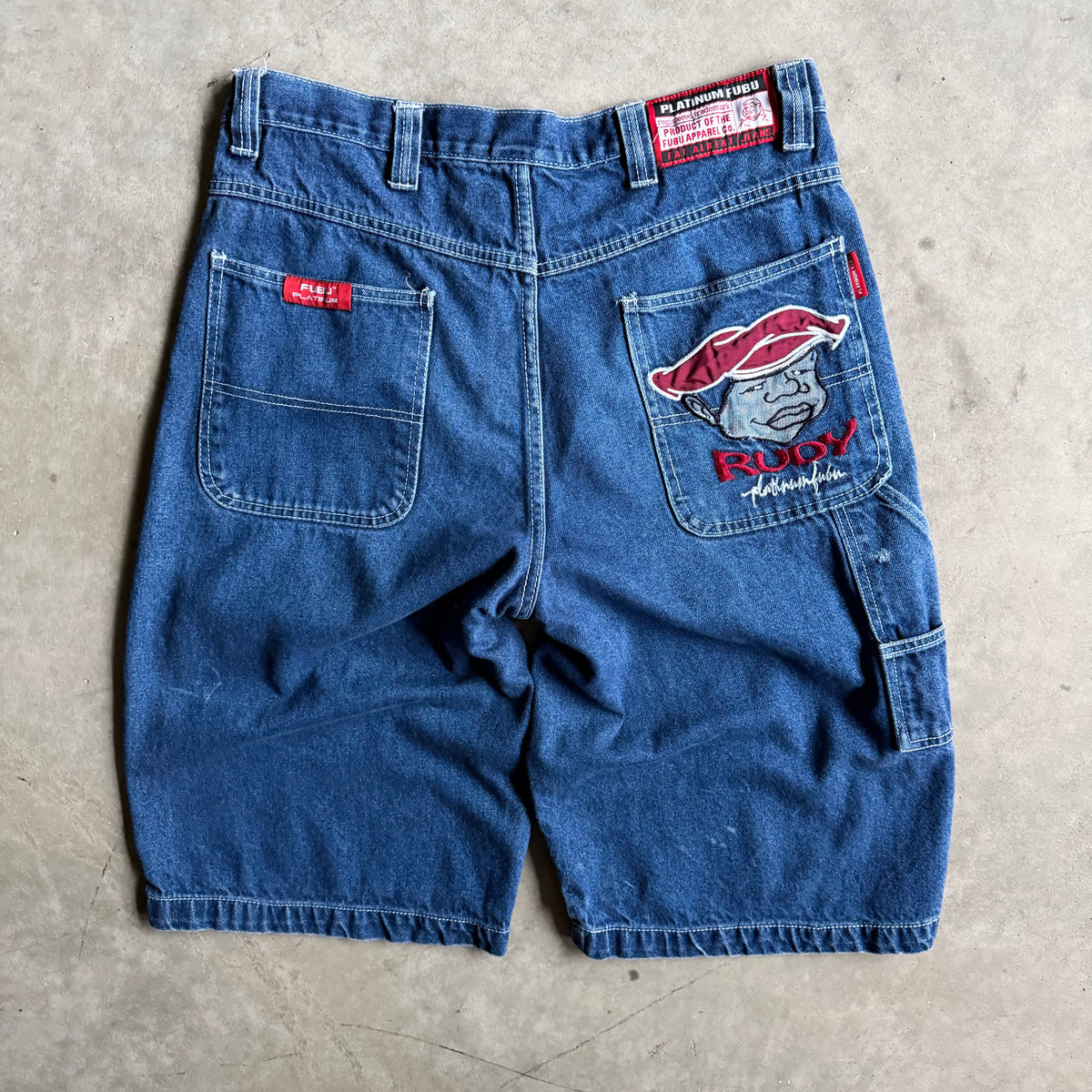 Y2K Fabu Fat Albert Dark Wash Embroidered Jorts