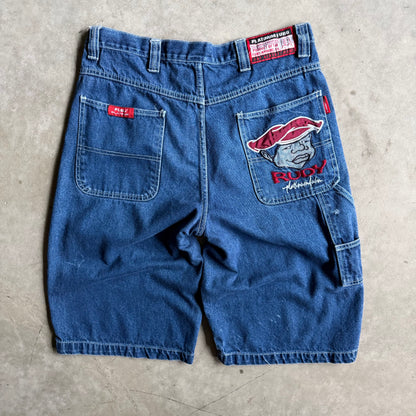 Y2K Fabu Fat Albert Dark Wash Embroidered Jorts
