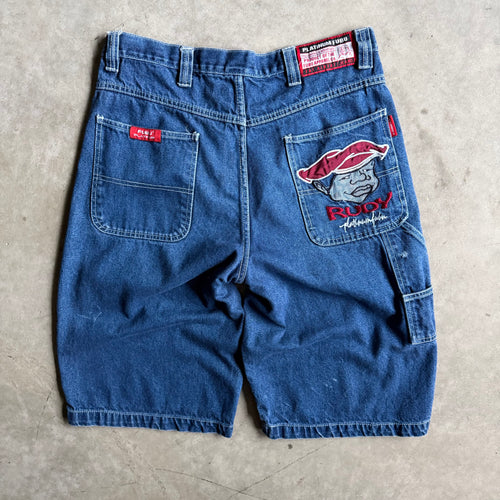 Y2K Fabu Fat Albert Dark Wash Embroidered Jorts