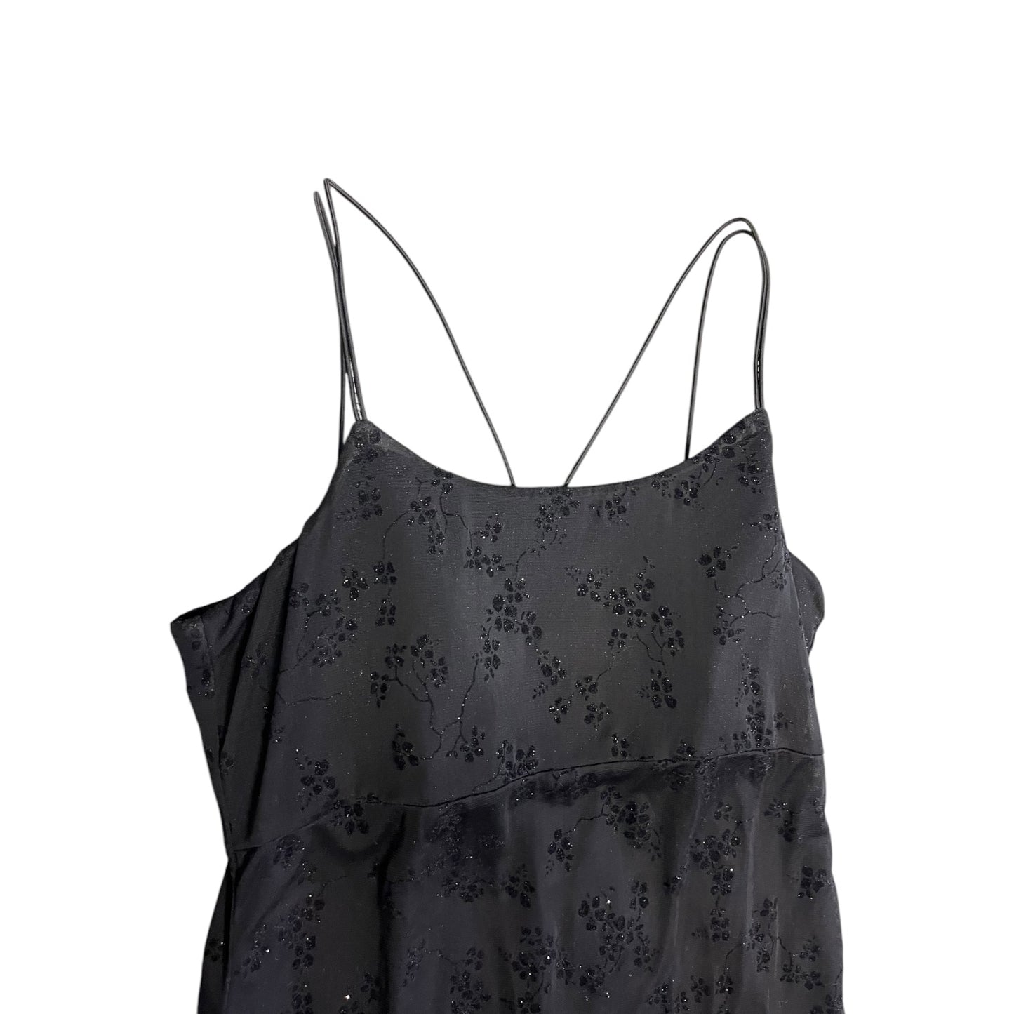 Women’s Vintage DBY Spaghetti Strap Sparkly Black Floral Maxi Dress