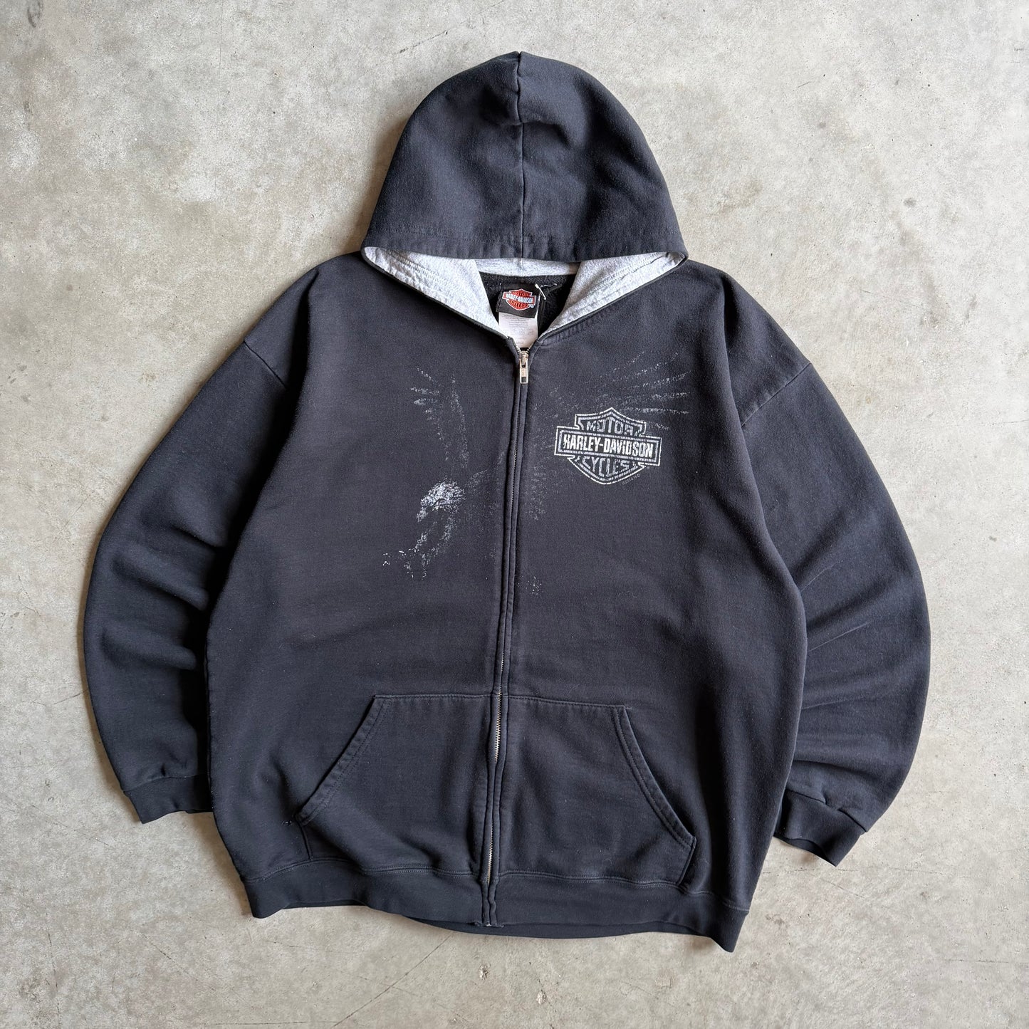 Vintage Harley Davidson Faded Diving Eagle Zip-Up Hoodie