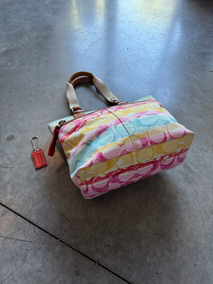 Y2K Coach Hampton Multi Watercolor signature Sateen Tote