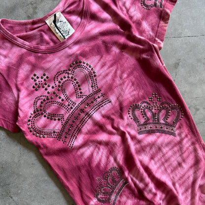Y2K Vocal Pink Rhinestone Crown Fitted Tee