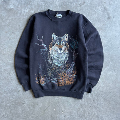 Vintage Wolf Moon Forest Black Sweatshirt