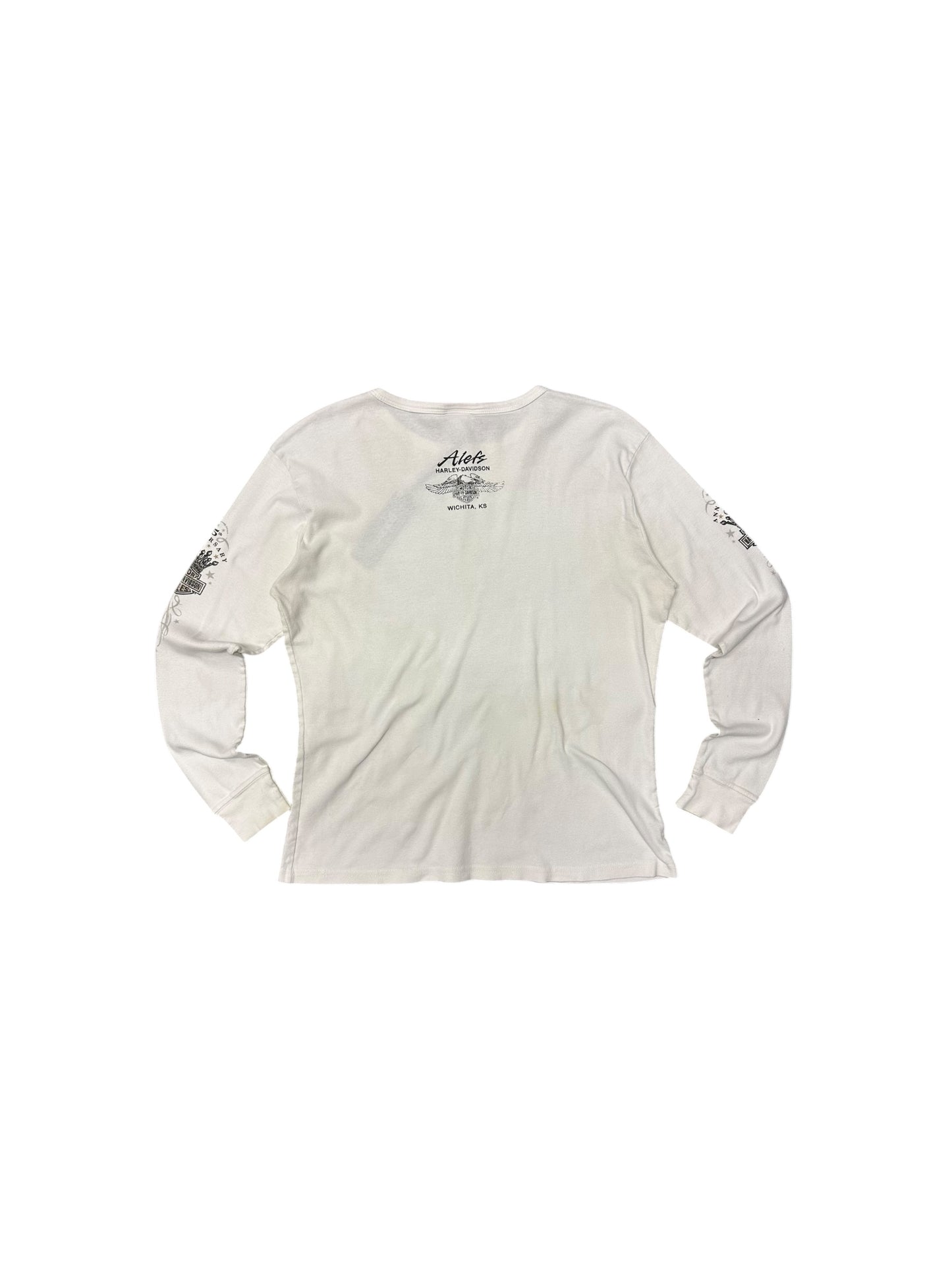 Women’s Y2K Harley Davidson White AOP Long Sleeve With Bling