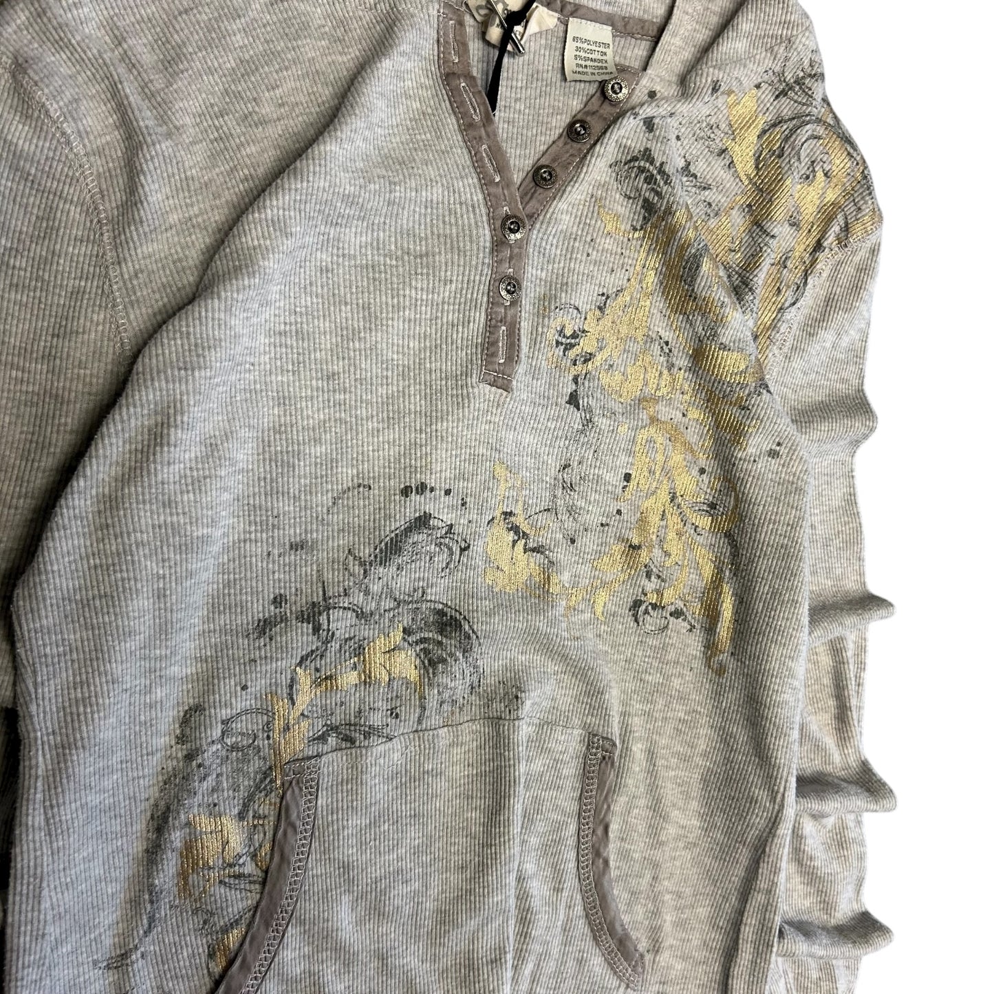 Y2K Miss Me Gold Floral Print Thermal Henley
